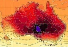 Wow it's  hot in Australia - in the purple its 129.2 F or 54 C